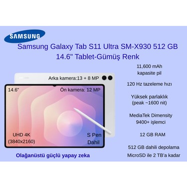 Samsung Galaxy Tab S11 Ultra SM-X930 512 GB 14.6 Fiyatı