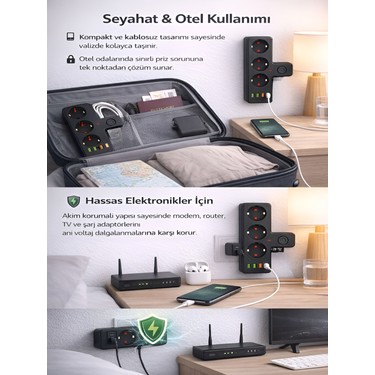 ÇELİKWORK 2500W 3 lü Priz Kablosuz 3xUSB 1xType-C Bakır Fiyatı