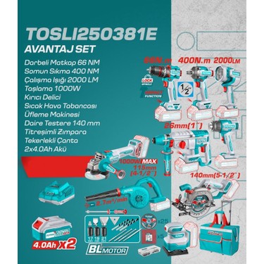 Total 9 Parça Akülü El Aleti Seti TOSLI250381E Fiyatı