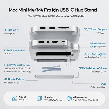 Techstorm PULWTOP Mac Mini M4 için USB-C Hub Stand9-in-1 Fiyatı