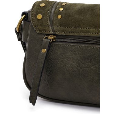 Derimod Kadın Haki Uzun Askılı Zımbalı Süet Çapraz Çanta Fiyatı