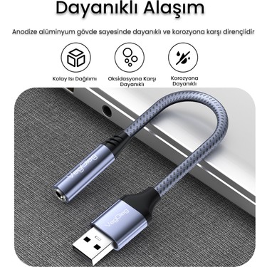Veggieg Usb-A To 3.5mm Jack Aux Mikrofon Destekli Dac Chip Fiyatı
