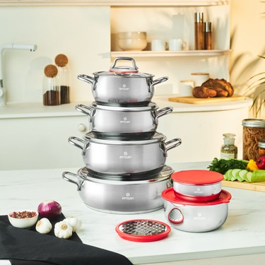 Emsan Emirgan Xl 13 Parça Saklama Kaplı Çelik Tencere Seti Fiyatı