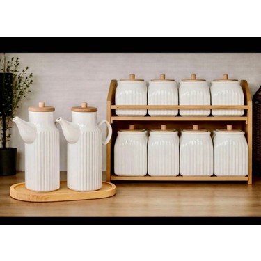 Kitchen Pembelia Bambu Standlı 2'li Porselen Yağdanlık ve Fiyatı