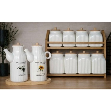 Kitchen Pembelia Bambu Standlı 2'li Porselen Yağdanlık ve Fiyatı