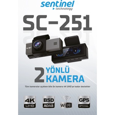 Sentinel SC-251 4K Çift Kameralı Araç Içi Kamera 3.2'' Ekran Fiyatı