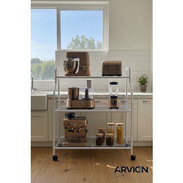Arvion Home Beyaz 3 Katlı Metal Tekerlekli Mutfak ve Fiyatı
