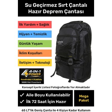 Lacheln Mega Paket Tam Kapsamlı Hazır Deprem Çantası Afad Fiyatı