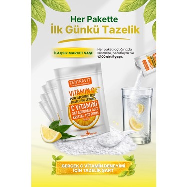Zentravit %100 Saf C Vitamini (L-Askorbik Asit) Saşe Form 1 Fiyatı