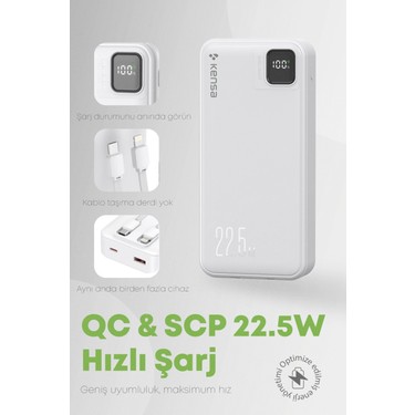 Kensa Powerbank Kendinden Kablolu 2.4A Ultra Hızlı ve Güçlü Fiyatı