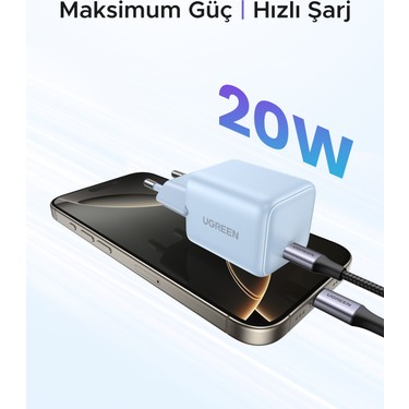 Ugreen 20W Gan Hızlı Şarj Cihazı Type-C Qc Pd 1xusb-C, Mavi, Fiyatı