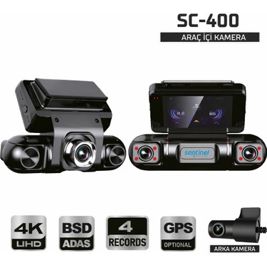 Sentinel SC-400 4 Kameralı 4K UHD Araç Içi Kamera Wifi Park Fiyatı