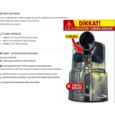 Arçelik SD-8161 Powerclean Pro Şarjlı Dik Süpürge Çöp Kovası Fiyatı