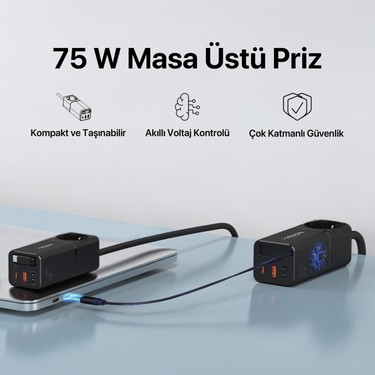 Xenon Smart Masaüstü Priz Hızlı Şarj Istasyonu | 75W Gan, Fiyatı
