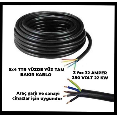 Hes Kablo 5x4 Ttr Yüzde Yüz Tam Bakır Kalın Kablo (Trifaze Fiyatı