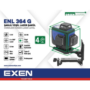 Exen Enl 364 G - 4X360° 7.4V 2.6AH Şarjlı Yeşil Lazer Şakül Fiyatı