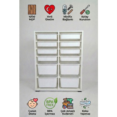 yabilmo %100 Mdf Gövde Kolay Minifix Bağlantı 12 Çekmece Çok Fiyatı