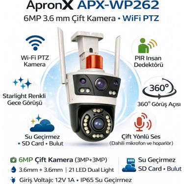 Apronx APX-WP262 6mp 3.6mm Çift Kamera 21 LED Wifi Ptz Fiyatı