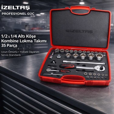 İzeltaş 1/2 - 1/4 Altı Köşe Kombine Lokma Takımı 35 Parça Fiyatı