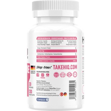 HIQ Nutrition L-Carnitine Tartare Yağ Yakımını Destekleyen Fiyatı