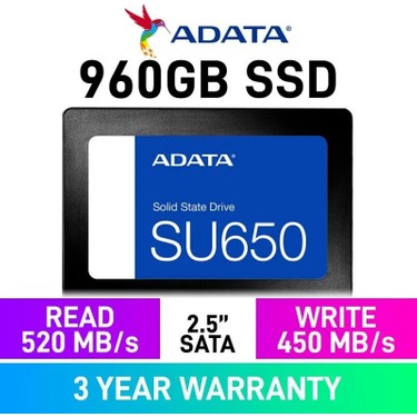 Adata SU650 960GB SATA SSD 500-599 MB/s Okuma 450-599 MB/s Fiyatı