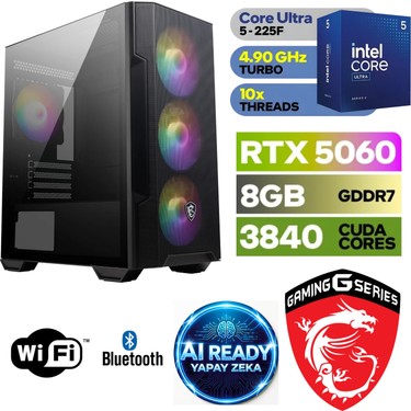 MSI Şafak-Gaming Pc Ddr5-Intel Core Ultra 5 225F-RTX 5060 Fiyatı
