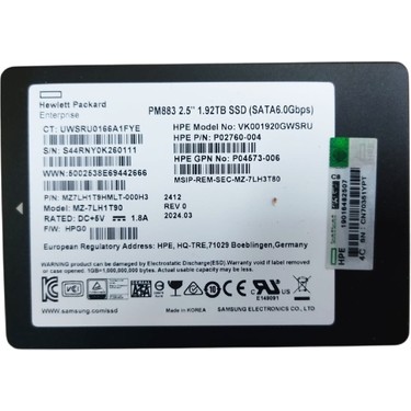 内蔵型SSD SSD HPE SK hynix 1920GB SATA HPE PM883 1.92TB 6G Sata 2.5 Server Sunucu SSD MZ-7LH1T90 Fiyatı