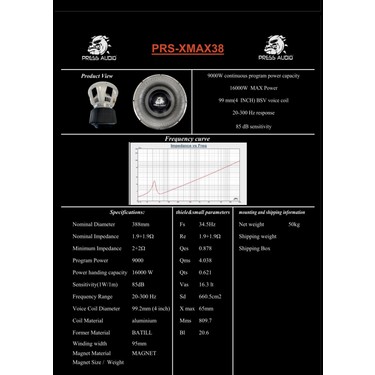PRESS AUDİO 38 cm Spl Subwoofer Xmax 9000 Rms Yassı Fiyatı