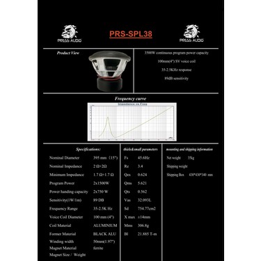 PRESS AUDİO Subwoofer Spl 38 3500 Rms Yassı Alüminyum Black Fiyatı