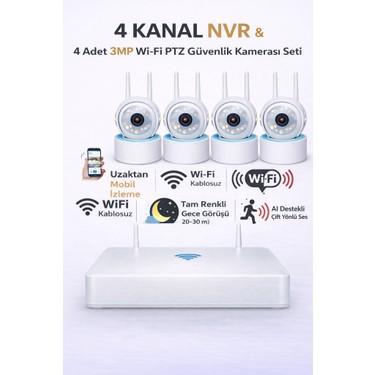 Onmi DS440 4 Kanal Nvr + 3mp 4 Kamera Full Color Mik. Ptz Fiyatı