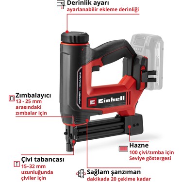 Einhell TE-CN 18/32 Li - Solo, Akülü Çivi ve Zımba Tabancası Fiyatı