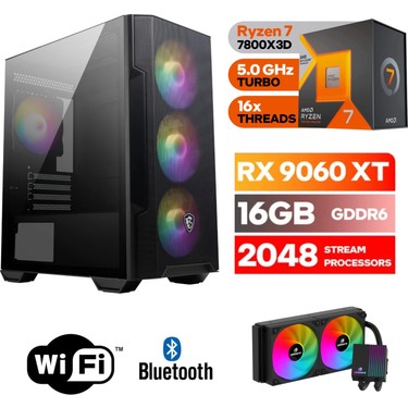 PC システ厶 (MBoard, RAM Kit, CPU & HS) MSI Şafak-Gaming Pc Ddr5-Ryzen 7 7800X3D-RX 9060XT 16GB- 16 Fiyatı