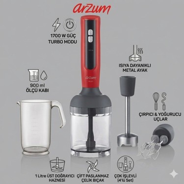 Arzum 1700W Mano El Blender Seti AR1092 Paslanmaz Çelik Fiyatı