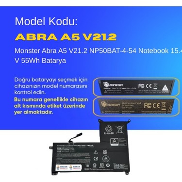 Monster Abra A5 V21.2 NP50BAT-4-54 Notebook 15.4 V 55Wh Fiyatı