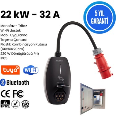 Evwallbox 22KW V3 Türkçe Mobil Uygulama 5 Yıl Garanti, Fiyatı