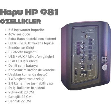 Hepu HP-981 Rgb Işıklı 6.5 Loudspeaker Extra Bass Karaoke Fiyatı