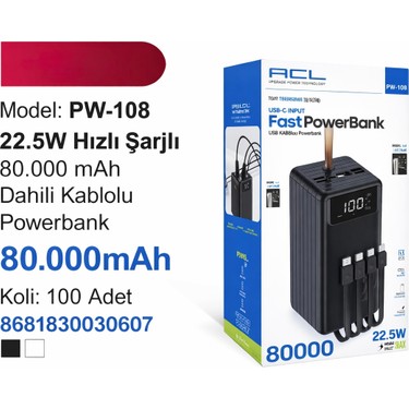 Azurtech 80.000MAH Powerbank PW-108 | 22.5W Hızlı Şarj, Fiyatı