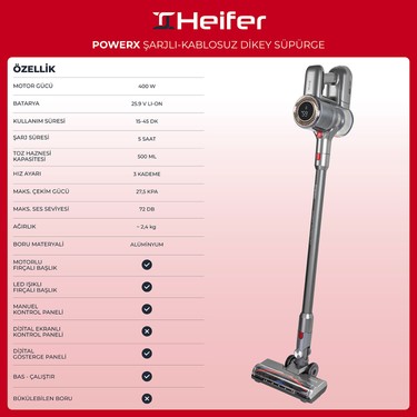 Heifer Powerx Dikey Süpürge 400WATT Kablosuz Kullanım ve Fiyatı