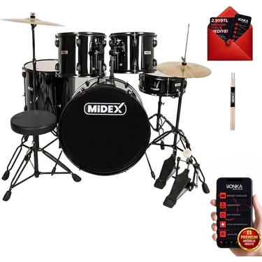 Midex CD900X-BK 22'' yetişkin akustik Bateri Davul Seti Fiyatı