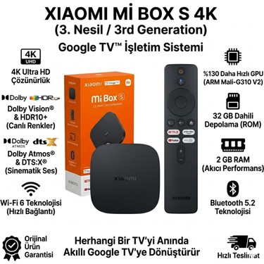 Xiaomi Mi Box S 4K Android 2 GB Ram 32 GB Depolama 3. Nesil Fiyatı