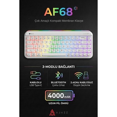 Ajazz AF68 Kablosuz (3 Modlu) Rgb Membran Klavye- Çift Fiyatı