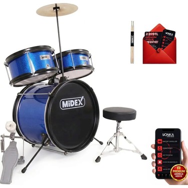 Midex CD300X-BL Akustik Çocuk Baterisi Davulu Seti 5-14 Yaş Fiyatı