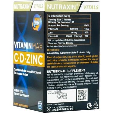Nutraxin Vitamin Max C D Çinko 60 Tablet Fiyatı