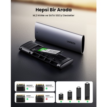 UGREEN M.2 SATA/NVMe Sabit Disk Kutusu Gri USB-C 3.2 Gen2 Fiyatı