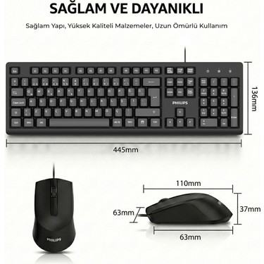 Philips SPT6234 Kablolu Türkçe Q Klavye ve Mouse Seti Siyah Fiyatı