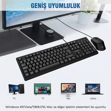 Philips SPT6234 Kablolu Türkçe Q Klavye ve Mouse Seti Siyah Fiyatı