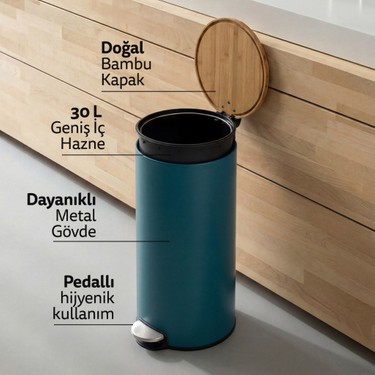 5Five Simply Smart Modern Çöp Kutusu - Metal Pedallı, Bambu Fiyatı