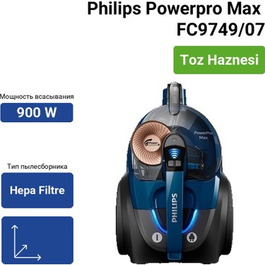 Philips Powerpro Max FC9749/07 Mavi Toz Haznesi Var Güçlü Fiyatı