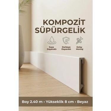 AGK Espumo Kompozit Süpürgelik 8 cm Beyaz | Suya, Neme, Fiyatı