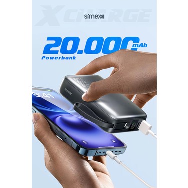 Simex 20.000 mAh 22,5W/PD Hızlı Şarj Kendinden Kablolu ve Fiyatı